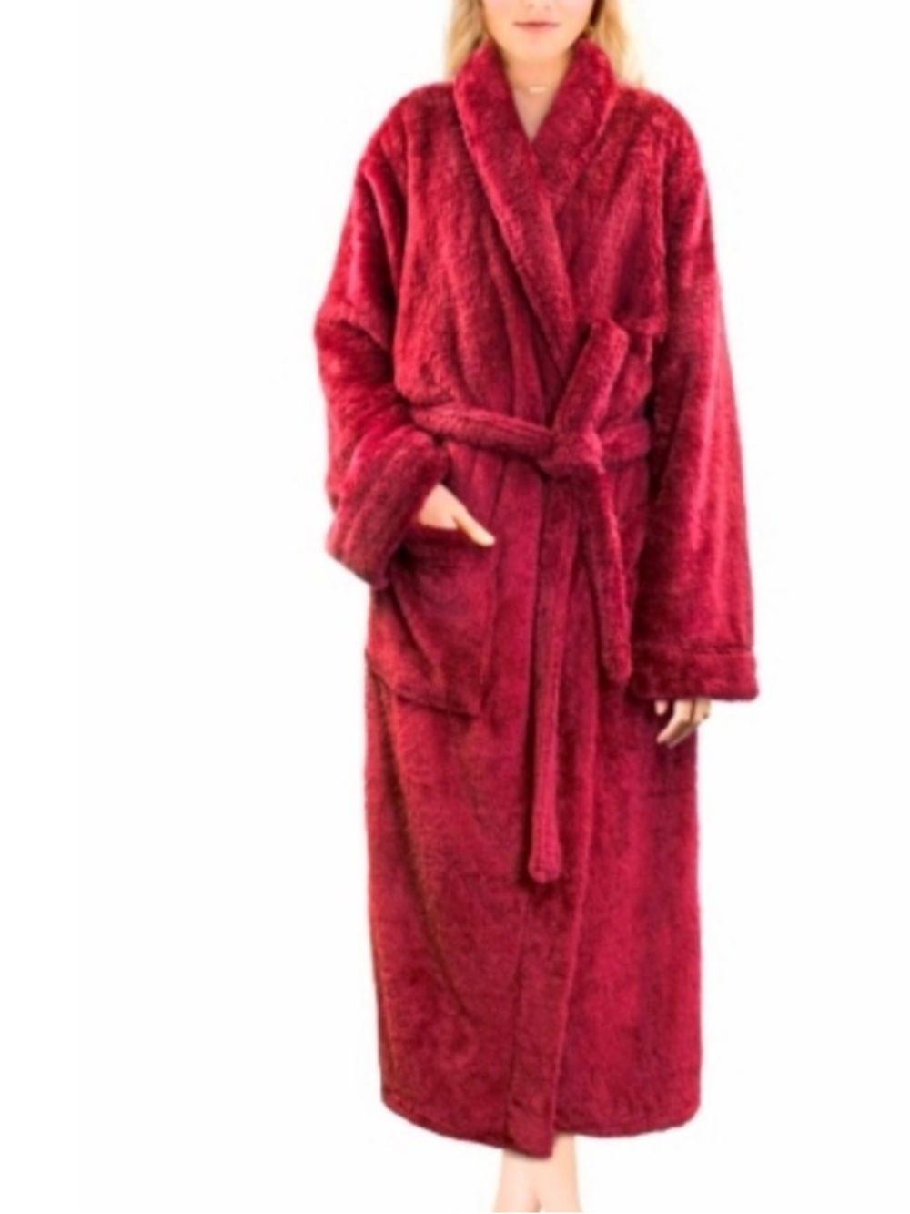 Restoration Hardware Luxury Plush Red Women's Robe with Pockets small